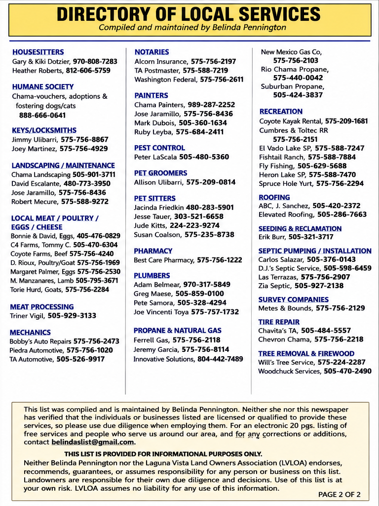Belinda’s List directory, page 2