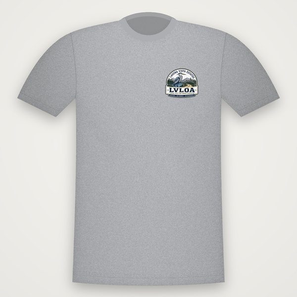 Heather grey T-shirt with a small heron logo on the left chest
