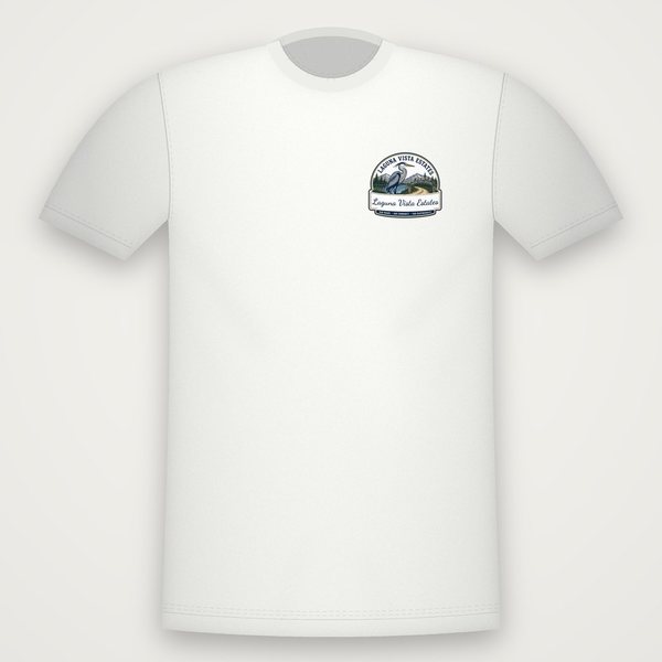 White T-shirt with a small script heron logo on the left chest